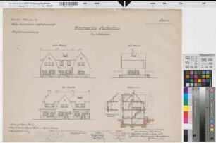 Münster (Münster) Trainkaserne Nordwestliches Reihenhaus (3.u.4. Eskadron) Bl. 16 Ansichten, Schnitt (1912)1917(1920/27) 1 : 100 50 x 67 farb. Druck mit Einzeichnungen Maschke, Regierungsbaumeister Hochbauamt Münster