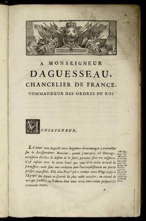 A Monseigneur Daguesseau, Chancelier De France, Commandeur Des Ordres Du Roi.
