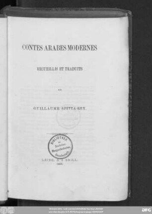 Contes Arabes modernes : recueillis et traduits