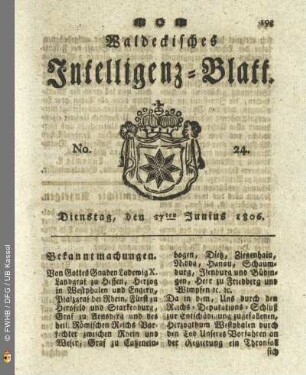 No. 24. Dienstag, den 17ten Junius 1806