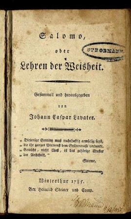 Salomo, oder Lehren der Weisheit