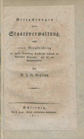 Betrachtungen über Staatsverwaltung ...