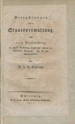 Betrachtungen über Staatsverwaltung ...