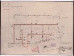 Reichsluftfahrtministerium, Berlin: Hofkellergarage: Schnitt, Grundriss 1:200
