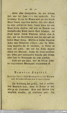 Neuntes Kapitel. Von der künstlichen Vermehrung der Bienen und Einschränkung des Schwärmens