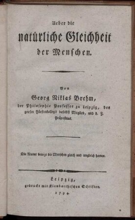 Ueber die natürliche Gleichheit der Menschen