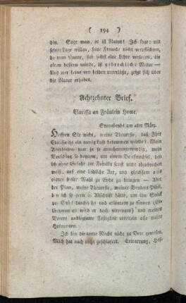 Achtzehnter Brief. Clarissa an Fräulein Howe. - Zwanzigster Brief. Clarissa an Fräulein Howe.