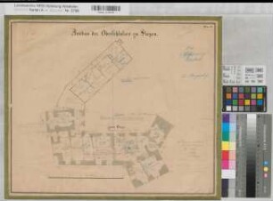 Siegen (Siegen) Ausbau des oberen Schlosses Plan 2 Grundriß 2. Etage 1841/47 60 Fuß = 15,5 cm 41 x 48 Zeichnung KSA Nr. 895,2