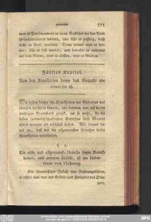 Fünftes Kapitel. Von den Krankheiten denen das Getraide unterworfen ist.