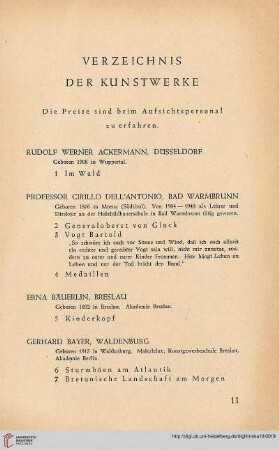 Verzeichnis der Kunstwerke