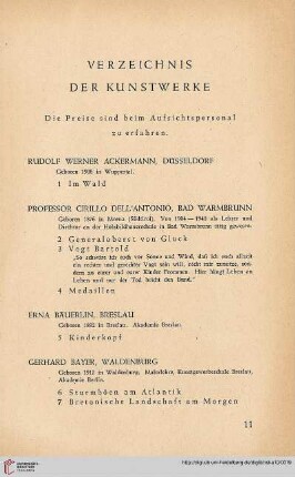Verzeichnis der Kunstwerke