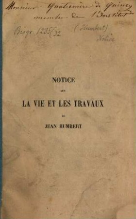 Notice sur la vie et les travaux de Jean Humbert