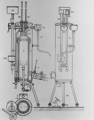 Verbrennungskalorimeter, fester Brennstoff, Schema : Technikgeschichte | Stoffkunde und Materialprüfung | Materialprüfung | Chemisch-technologische Prüfungen