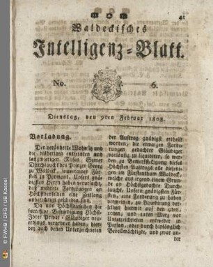 No. 6. Dienstag, den 9ten Februar 1808
