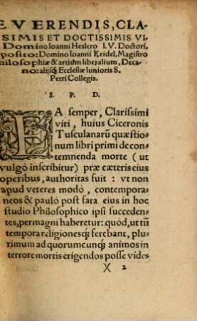 Commentarii in M. T. Ciceronis Tusculanam primam