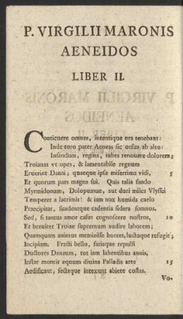 P. Virgilii Maronis Aeneidos Liber II. = Der Aeneis des P. Virgilius Maro Zweytes Buch.
