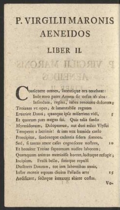 P. Virgilii Maronis Aeneidos Liber II. = Der Aeneis des P. Virgilius Maro Zweytes Buch.