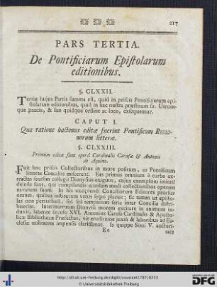 Pars Tertia. De Pontificiarum Epistolarum editionibus.
