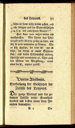 Vierter Abschnitt. Eintheilung der Geschichte der Zufälle des Trippers.