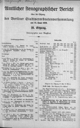 Sitzung 25, 13. Juni 1929