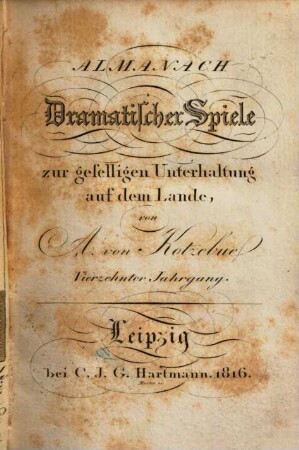 Almanach dramatischer Spiele zur geselligen Unterhaltung auf dem Lande, 14. 1816