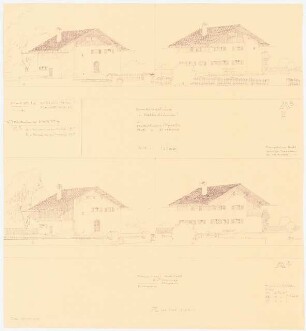 Werksiedlung Kaltenbrunnen (Vorarlberger Illwerke), Bregenz: Haus Typ A 3 und 4: 4 Ansichten 1:100 (Zeichnung des Architekten)