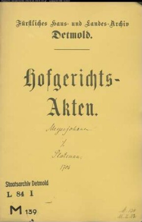 Meier, Johann zu Vahlhausen gegen Tönies Platenau in Meinberg - Schuldforderung