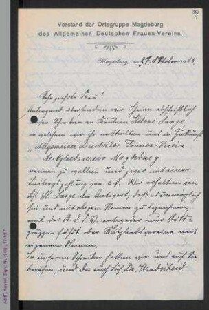 Brief der Ortsgruppe Magdeburg an Unbekannt