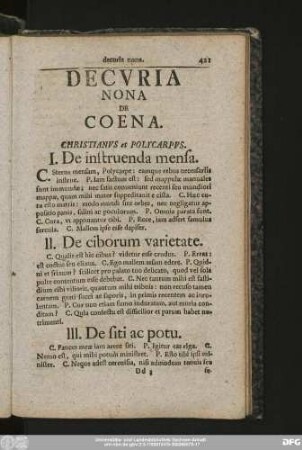 Decuria Nona De Coena.