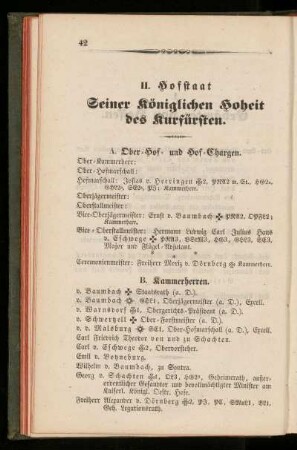 II. Hofstaat Seiner königlichen Hoheit des Kurfürsten.