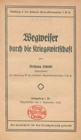 Wegweiser durch die Kriegswirtschaft