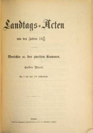 Landtags-Akten. Berichte der 2. Kammer. 1891/92, Bd. 1