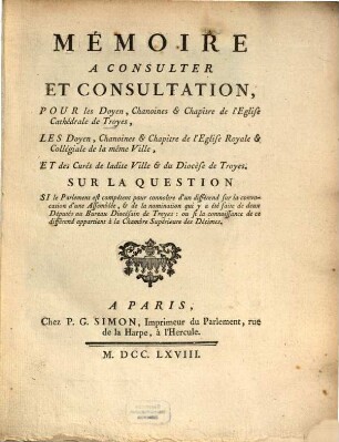 Mémoire a consulter et Consultation pour le Doyen ... de Troyes