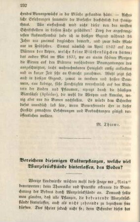 Bereichern diejenigen Culturpflanzen, welche viel Wurzelrückstände hinterlassen, den Boden?