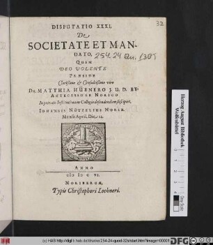 Disputatio XXXI, De Societate Et Mandato