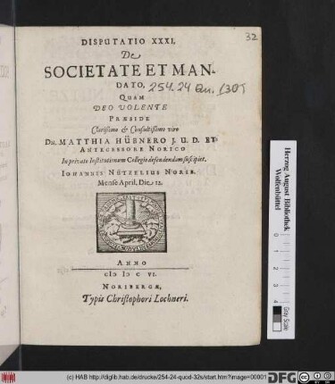 Disputatio XXXI, De Societate Et Mandato