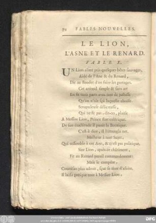 Le Lion, L'Asne Et Le Renard. Fable X.