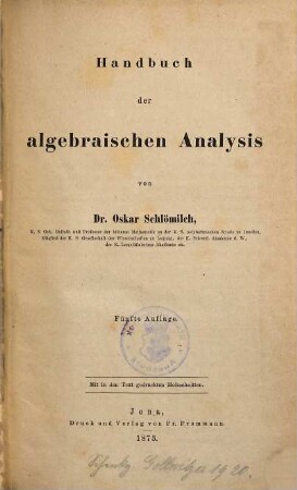 Handbuch der algebraischen Analysis