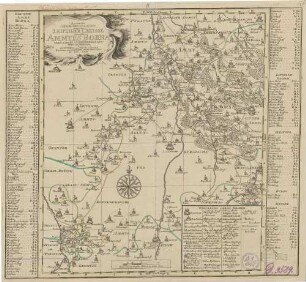 Accurate Geogr. Delineation des zu dem Leipziger Creisse Gehörigen Ammtes Borna nebst andern angrenzende Aemtern und Gegenden.