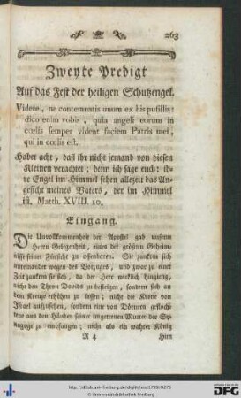 Zweyte Predigt auf das Fest der heiligen Schutzengel.