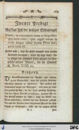 Zweyte Predigt auf das Fest der heiligen Schutzengel.