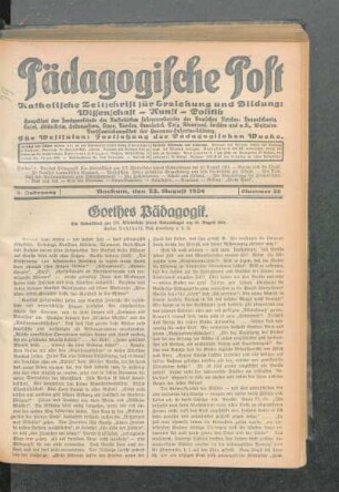 Goethes Pädagogik : ein Gedenkblatt zur 175. Wiederkehr seines Geburtstages am 28. August 1924