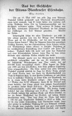 Aus der Geschichte der Altona-Blankeneser Eisenbahn.