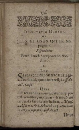 Disputatio Undecima. Lex Et Usus Inter se pugnant.