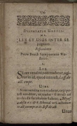 Disputatio Undecima. Lex Et Usus Inter se pugnant.