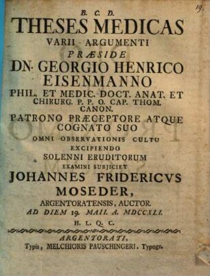 Theses Medicas Varii Argumenti