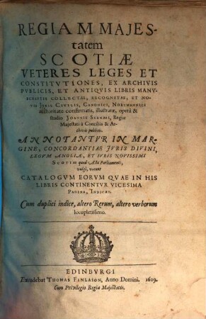Regiam maiestatem, Scotiae veteres leges et constitutiones