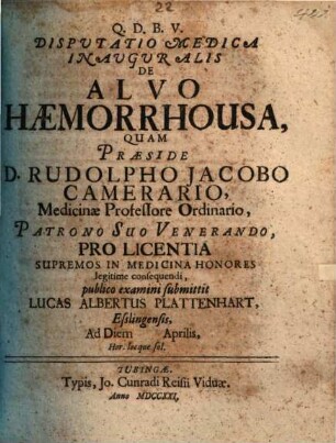Disputatio Medica Inauguralis, De Alvo Haemorrhousa