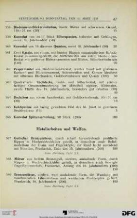 Metallarbeiten und Waffen (Nr. 567-605)