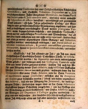 An Die Höchstansehnliche Käyserliche Commission und Hochlöbliche Visitations-Deputation Unterthänigste Eventual Submission-Schrifft, Mein Johann Adam Ernst von Pyrck, Des Käyserl. und Heil. Reichs Cammer-Gerichts Assessoris : Mit Beylagen sub lit. R. S. & T. Den 3ten Punct des Decreti vom 10. Junii 1708. nemlichen die Pyrckische Suspension betreffend